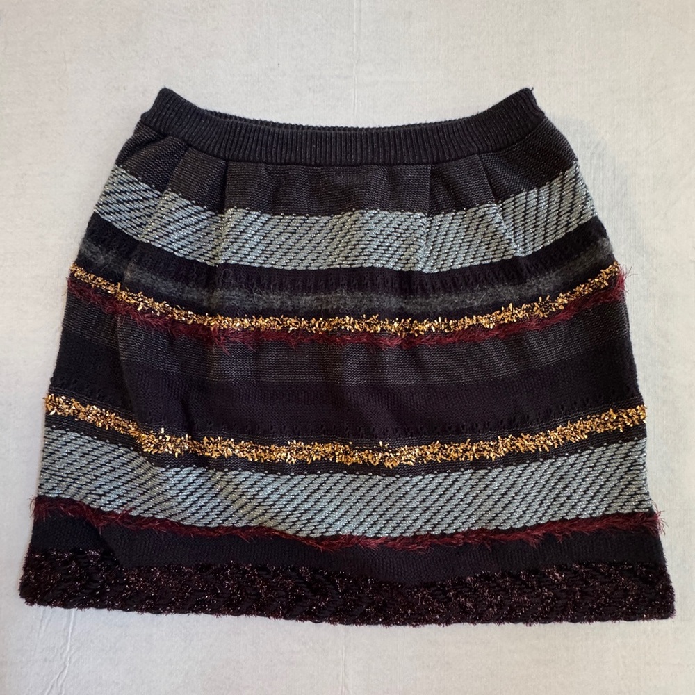 Tory Burch Skirt Short Knit A Line Black Multi Stripe Wool Blend Stretch
Size S